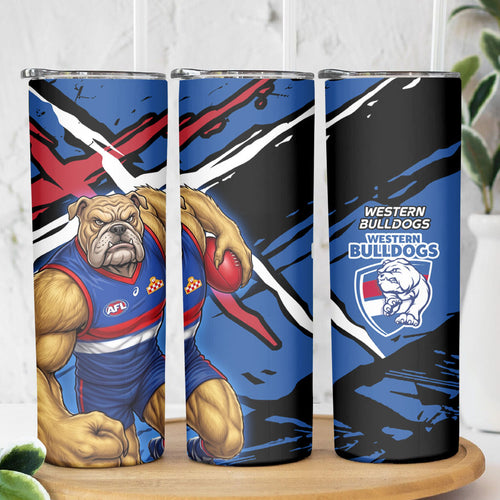 Western Bulldogs Skinny Tumbler Footscray Muscular Mascot Graphic - Abstract Paint Splatter Art