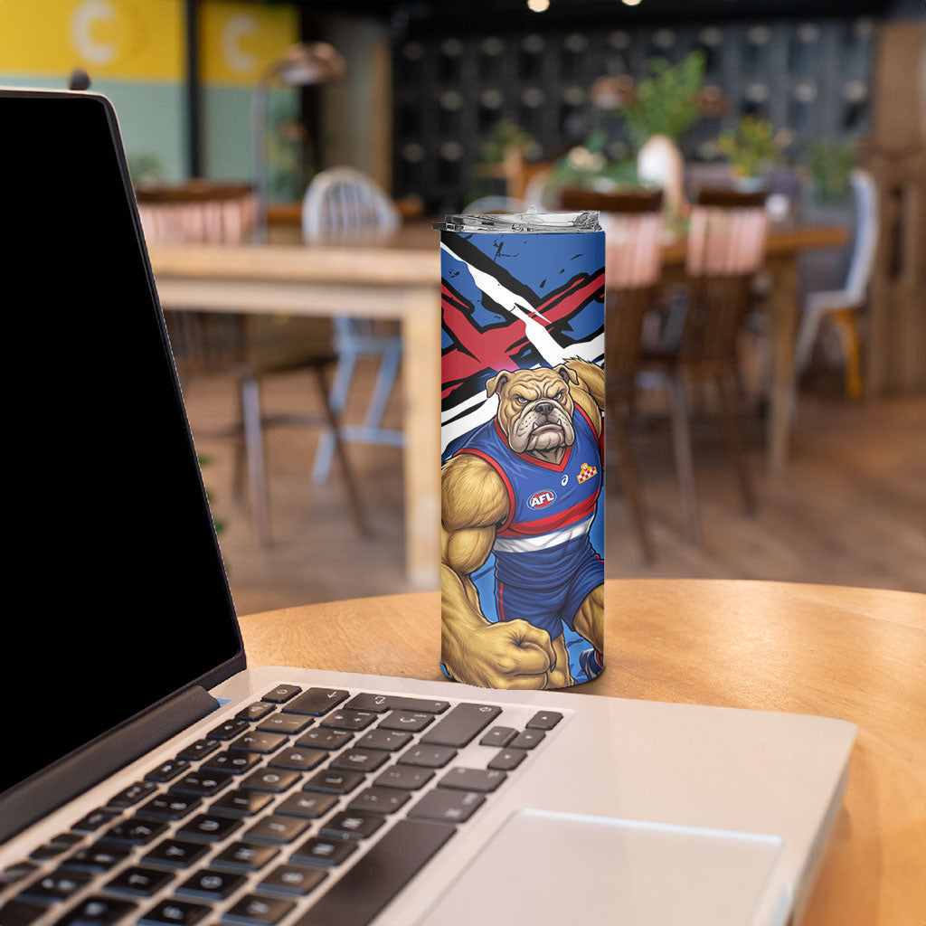 Western Bulldogs Skinny Tumbler Footscray Muscular Mascot Graphic - Abstract Paint Splatter Art