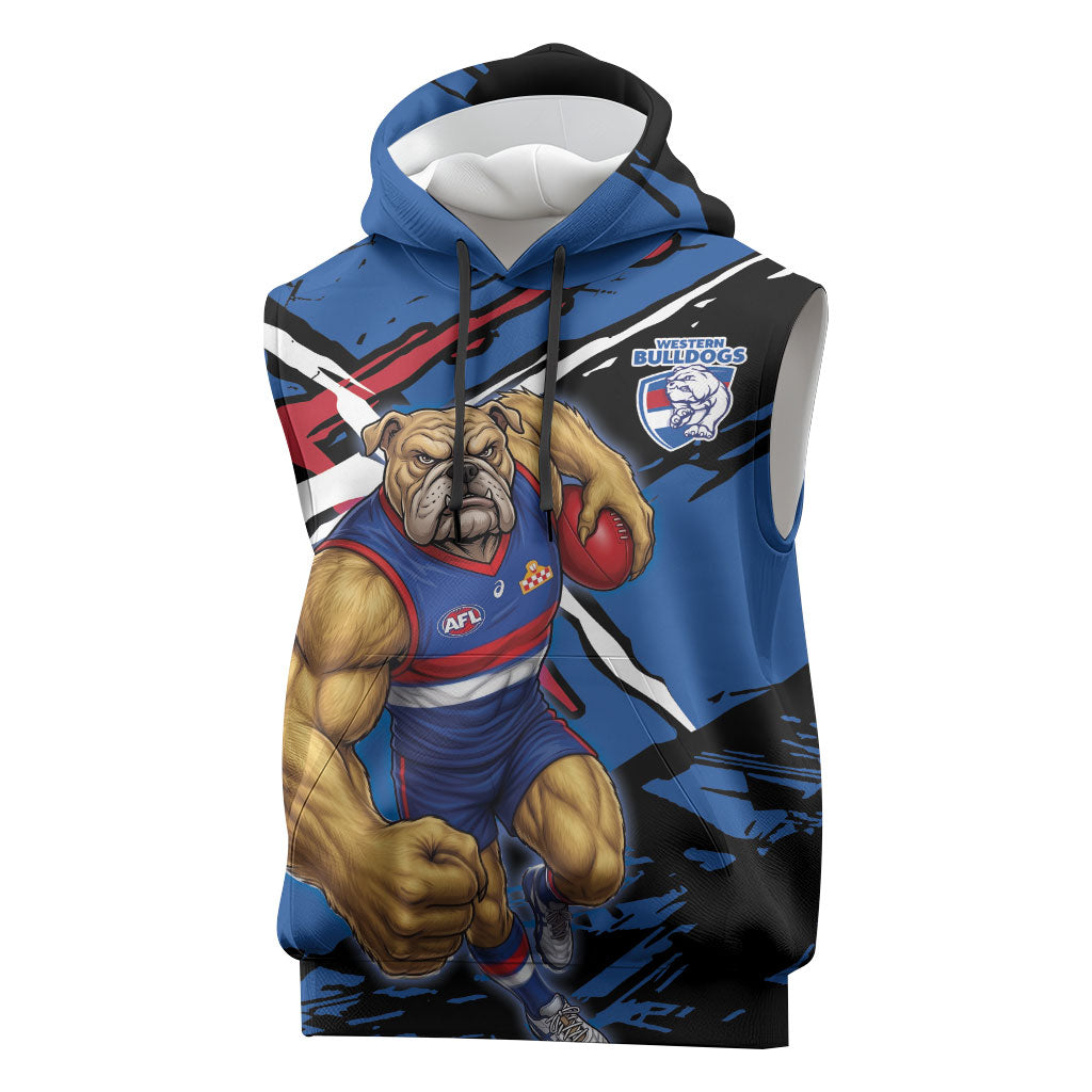 Western Bulldogs Sleeveless Hoodie Footscray Muscular Mascot Graphic - Abstract Paint Splatter Art
