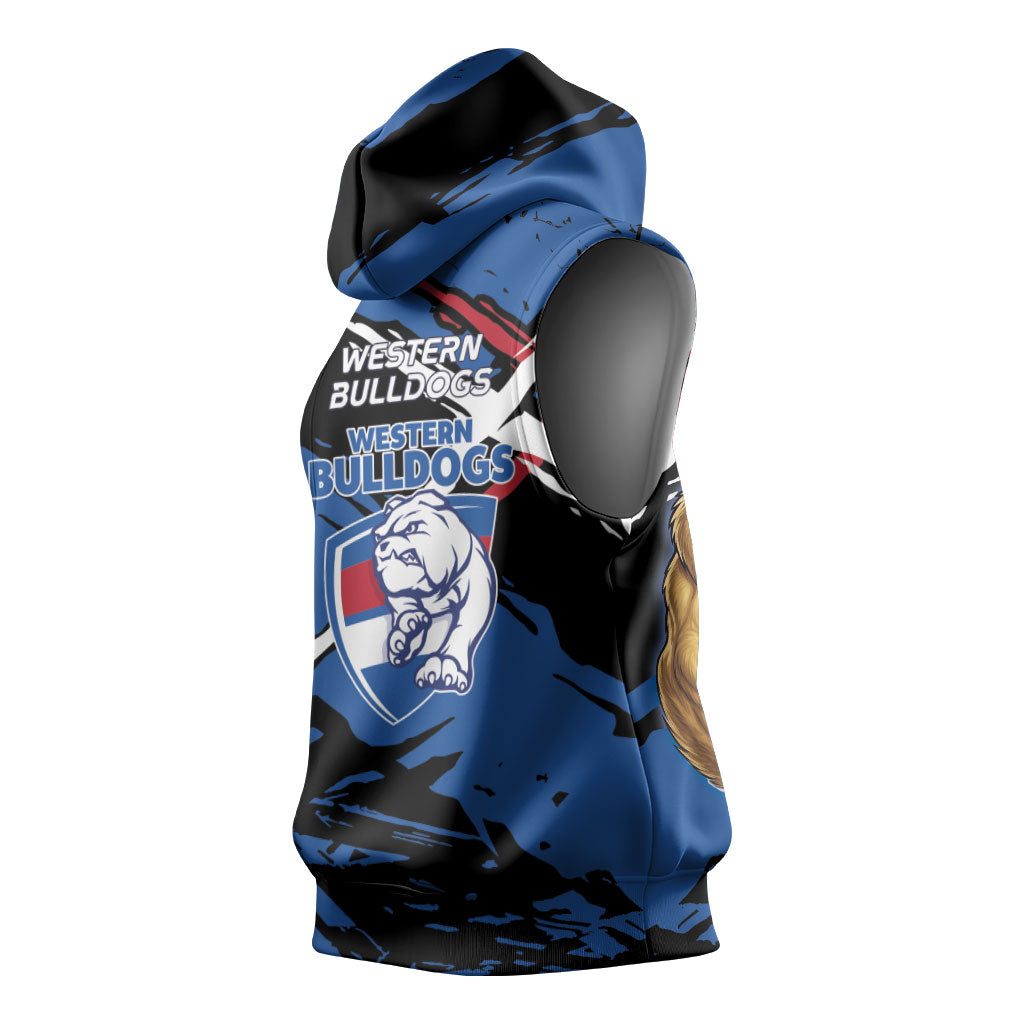 Western Bulldogs Sleeveless Hoodie Footscray Muscular Mascot Graphic - Abstract Paint Splatter Art