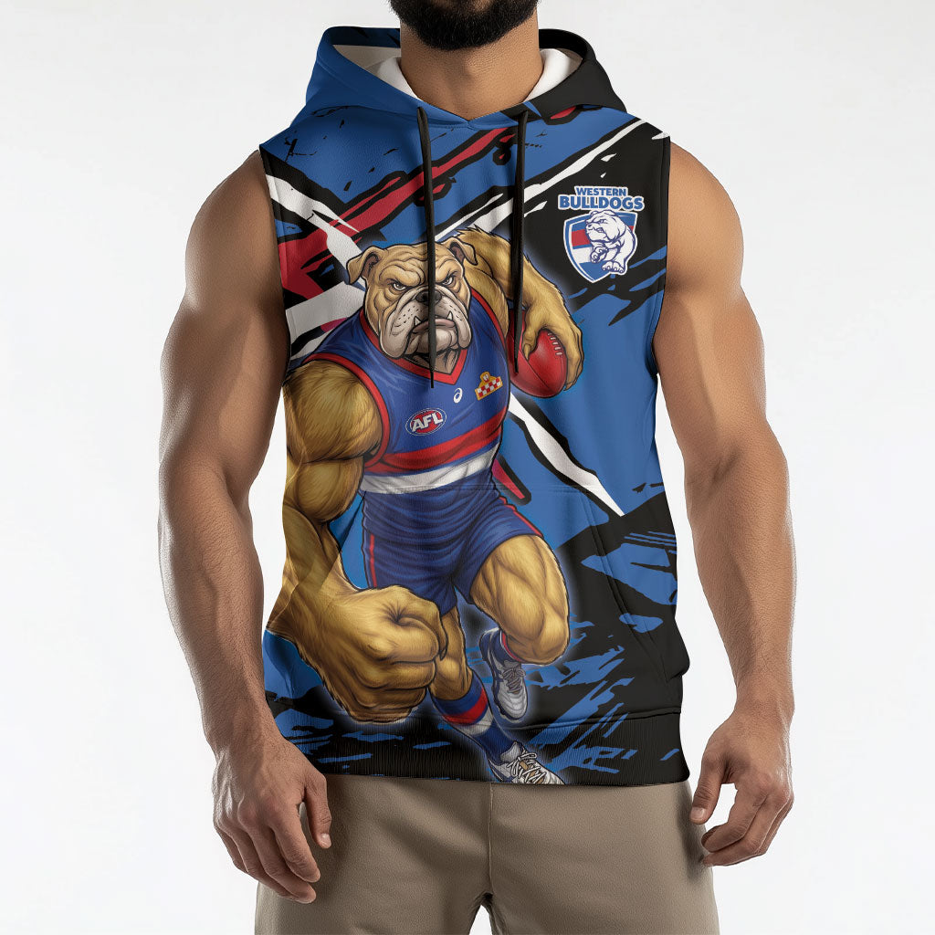 Western Bulldogs Sleeveless Hoodie Footscray Muscular Mascot Graphic - Abstract Paint Splatter Art