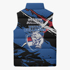Western Bulldogs Sleeveless Puffer Jacket Footscray Muscular Mascot Graphic - Abstract Paint Splatter Art
