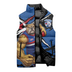 Western Bulldogs Sleeveless Puffer Jacket Footscray Muscular Mascot Graphic - Abstract Paint Splatter Art