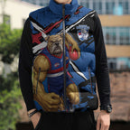 Western Bulldogs Sleeveless Puffer Jacket Footscray Muscular Mascot Graphic - Abstract Paint Splatter Art