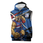 Western Bulldogs Sleeveless Zip Hoodie Footscray Muscular Mascot Graphic - Abstract Paint Splatter Art