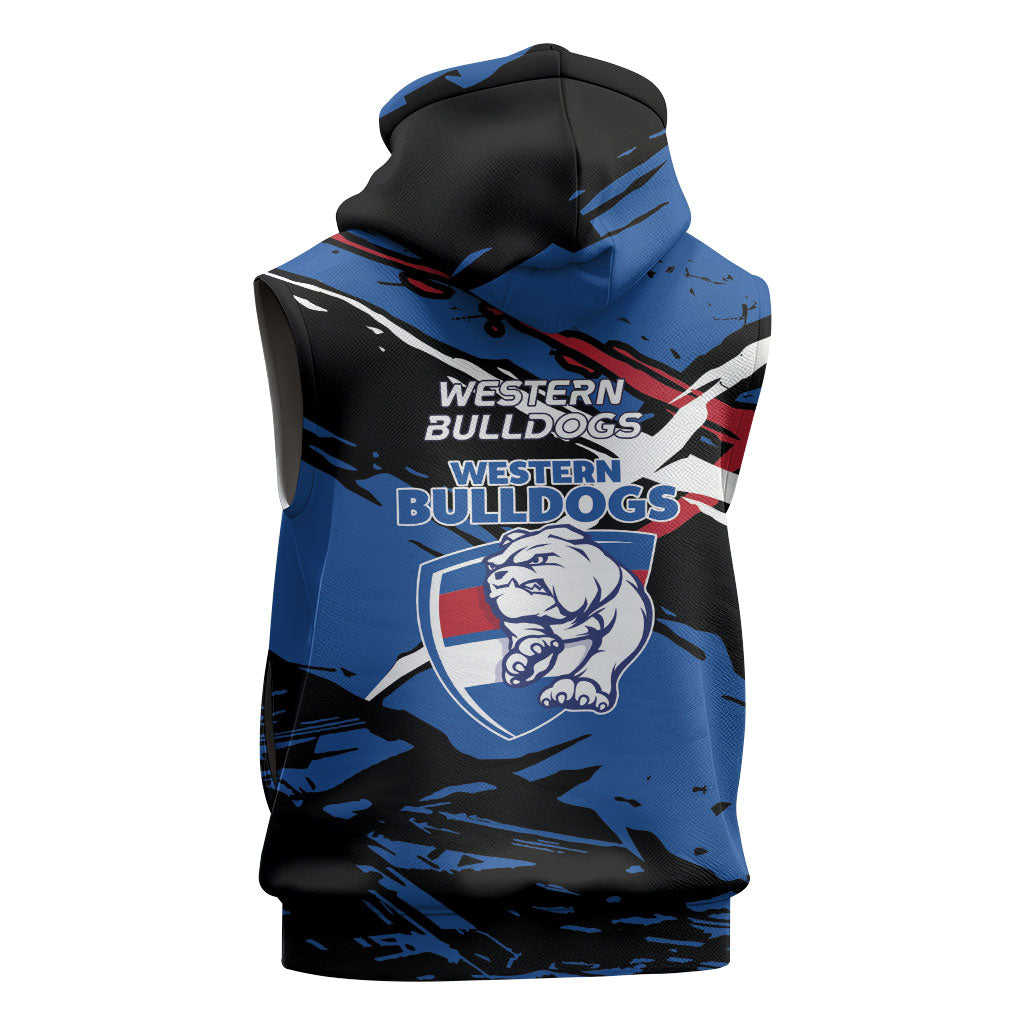 Western Bulldogs Sleeveless Zip Hoodie Footscray Muscular Mascot Graphic - Abstract Paint Splatter Art