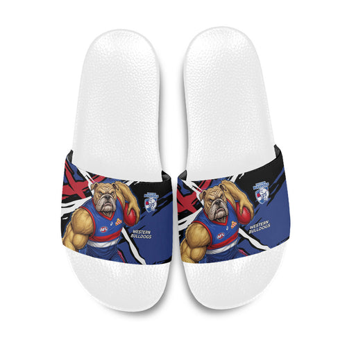Western Bulldogs Slide Sandals Footscray Muscular Mascot Graphic - Abstract Paint Splatter Art