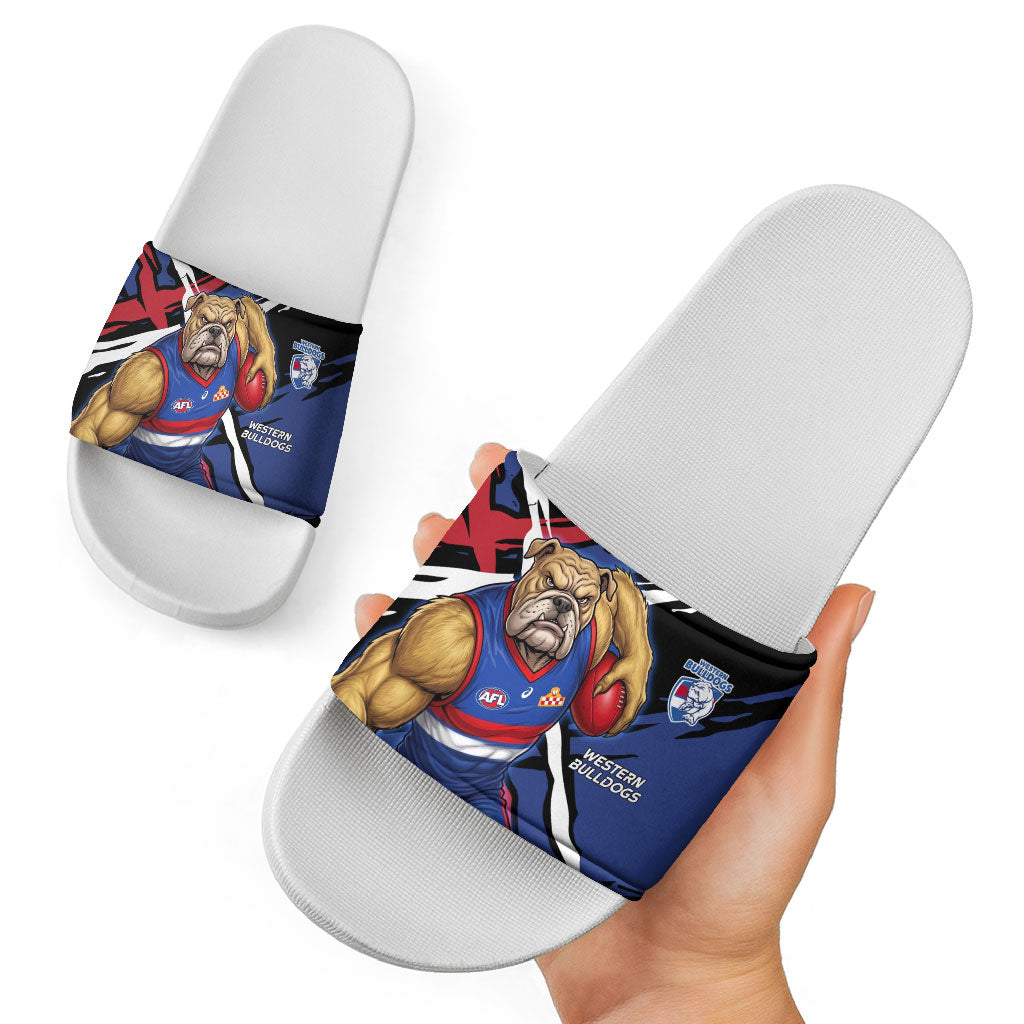 Western Bulldogs Slide Sandals Footscray Muscular Mascot Graphic - Abstract Paint Splatter Art