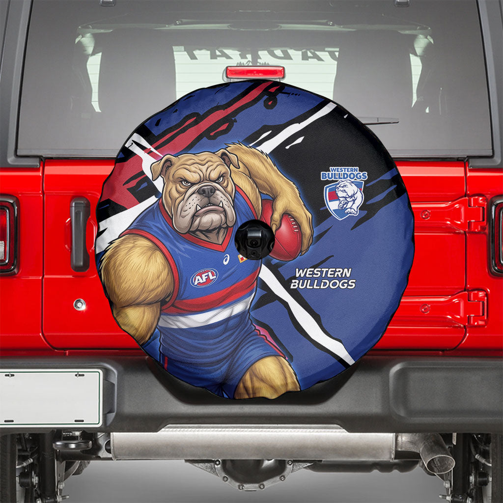Western Bulldogs Spare Tire Cover Footscray Muscular Mascot Graphic - Abstract Paint Splatter Art