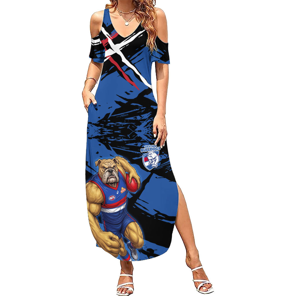 Western Bulldogs Summer Maxi Dress Footscray Muscular Mascot Graphic - Abstract Paint Splatter Art