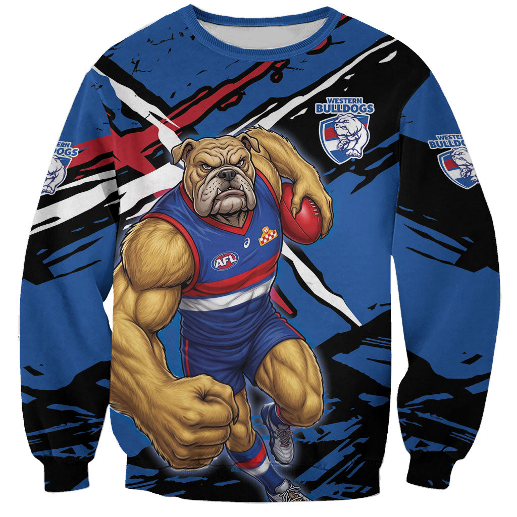 Western Bulldogs Sweatshirt Footscray Muscular Mascot Graphic - Abstract Paint Splatter Art