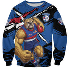 Western Bulldogs Sweatshirt Footscray Muscular Mascot Graphic - Abstract Paint Splatter Art