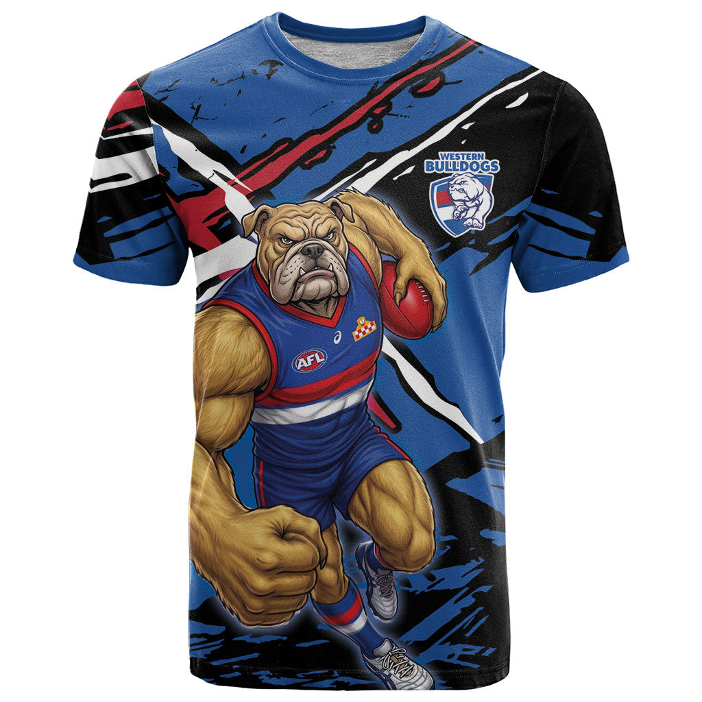 Western Bulldogs T Shirt Footscray Muscular Mascot Graphic - Abstract Paint Splatter Art