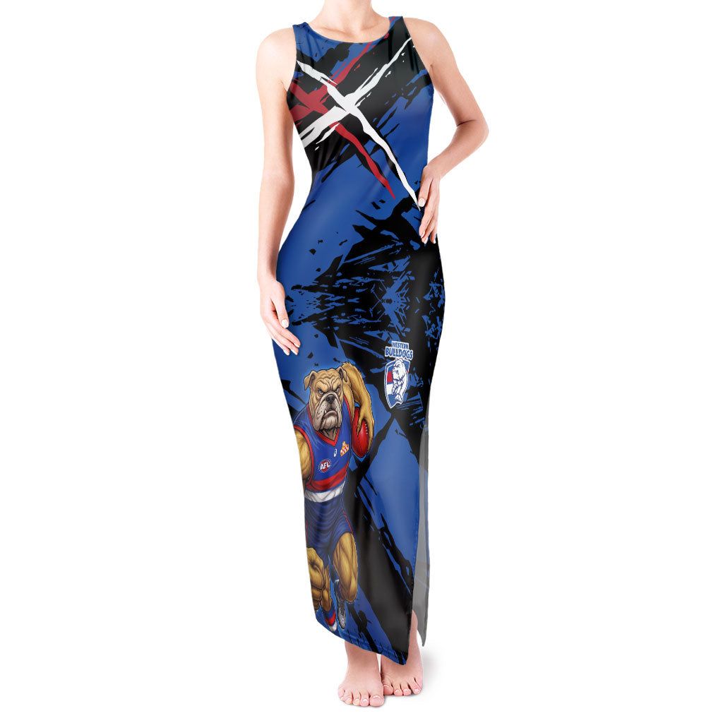 Western Bulldogs Tank Maxi Dress Footscray Muscular Mascot Graphic - Abstract Paint Splatter Art