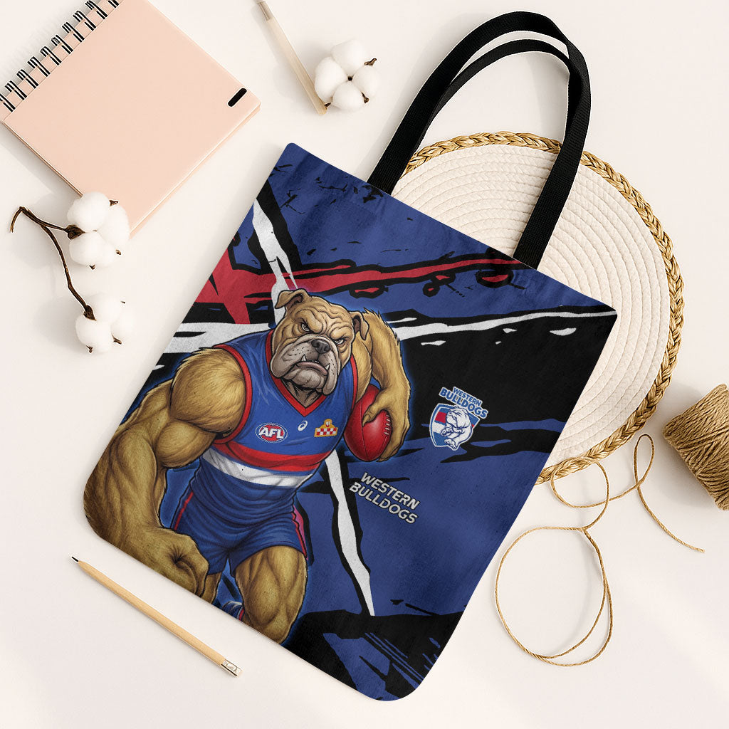 Western Bulldogs Tote Bag Footscray Muscular Mascot Graphic - Abstract Paint Splatter Art