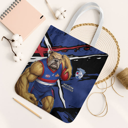 Western Bulldogs Tote Bag Footscray Muscular Mascot Graphic - Abstract Paint Splatter Art