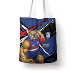 Western Bulldogs Tote Bag Footscray Muscular Mascot Graphic - Abstract Paint Splatter Art