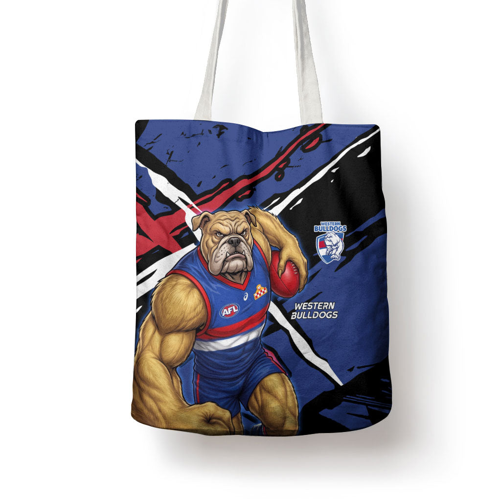 Western Bulldogs Tote Bag Footscray Muscular Mascot Graphic - Abstract Paint Splatter Art