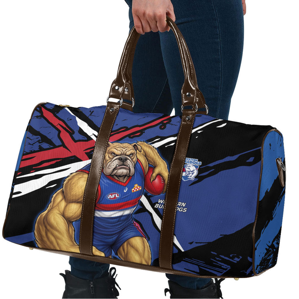 Western Bulldogs Travel Bag Footscray Muscular Mascot Graphic - Abstract Paint Splatter Art