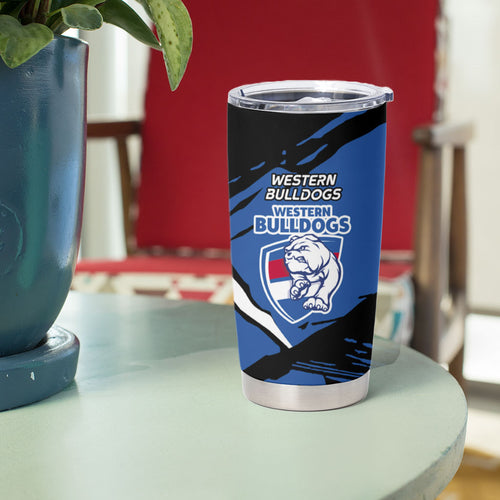 Western Bulldogs Tumbler Cup Footscray Muscular Mascot Graphic - Abstract Paint Splatter Art