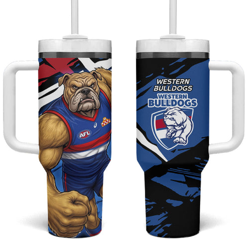 Western Bulldogs Tumbler With Handle Footscray Muscular Mascot Graphic - Abstract Paint Splatter Art