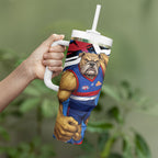 Western Bulldogs Tumbler With Handle Footscray Muscular Mascot Graphic - Abstract Paint Splatter Art