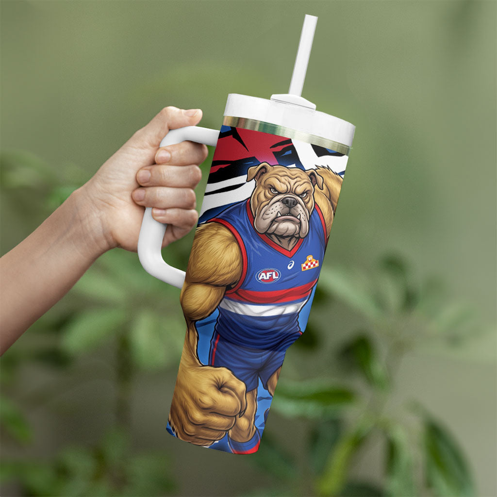 Western Bulldogs Tumbler With Handle Footscray Muscular Mascot Graphic - Abstract Paint Splatter Art