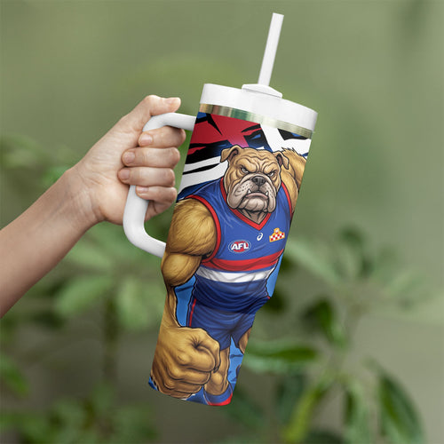 Western Bulldogs Tumbler With Handle Footscray Muscular Mascot Graphic - Abstract Paint Splatter Art