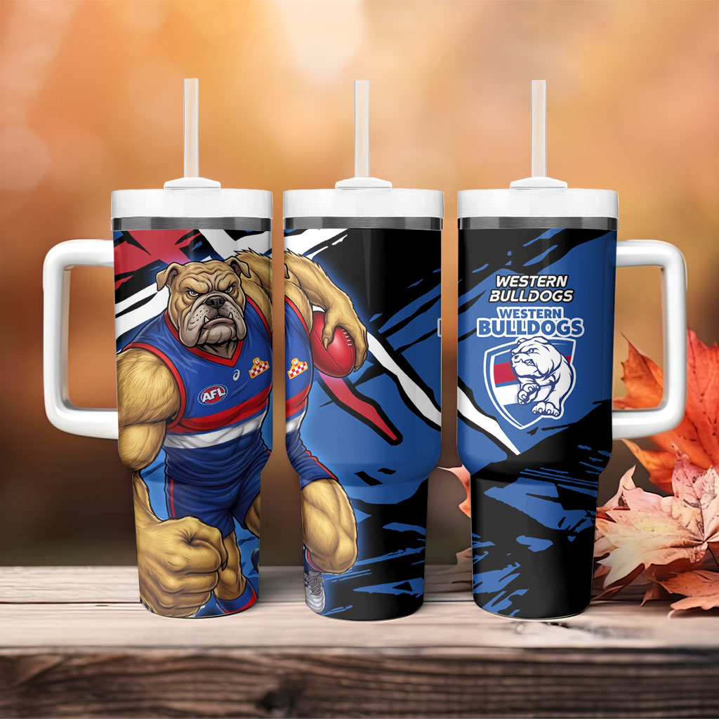 Western Bulldogs Tumbler With Handle Footscray Muscular Mascot Graphic - Abstract Paint Splatter Art