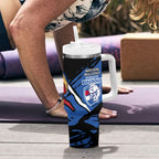 Western Bulldogs Tumbler With Handle Footscray Muscular Mascot Graphic - Abstract Paint Splatter Art