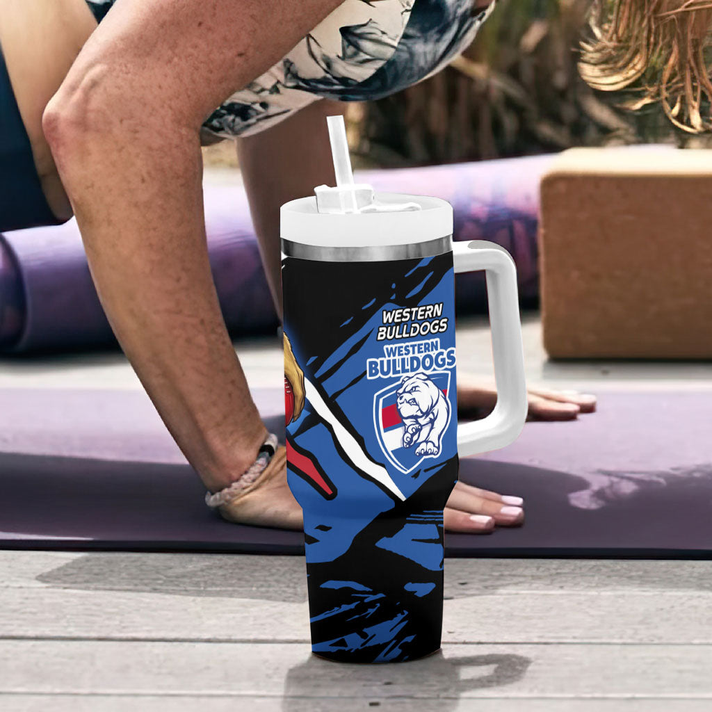 Western Bulldogs Tumbler With Handle Footscray Muscular Mascot Graphic - Abstract Paint Splatter Art