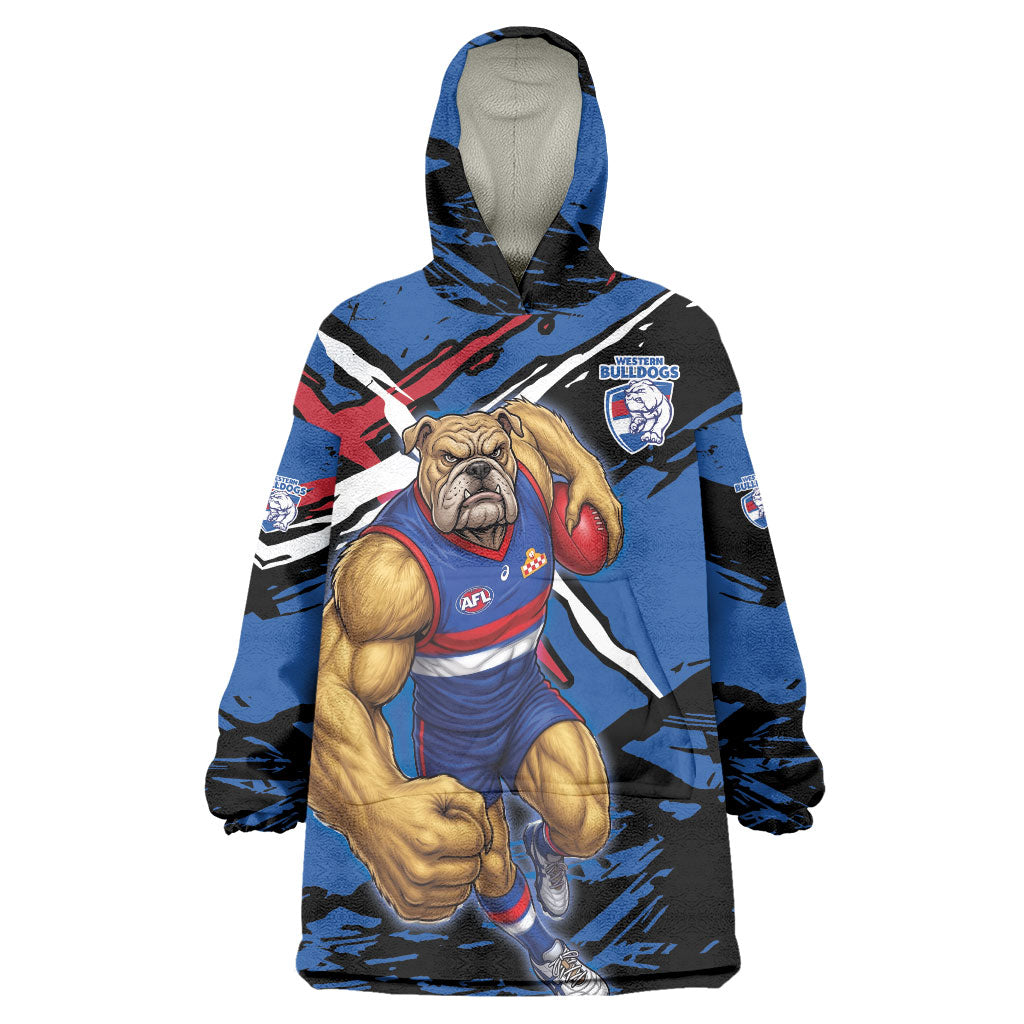Western Bulldogs Wearable Blanket Hoodie Footscray Muscular Mascot Graphic - Abstract Paint Splatter Art