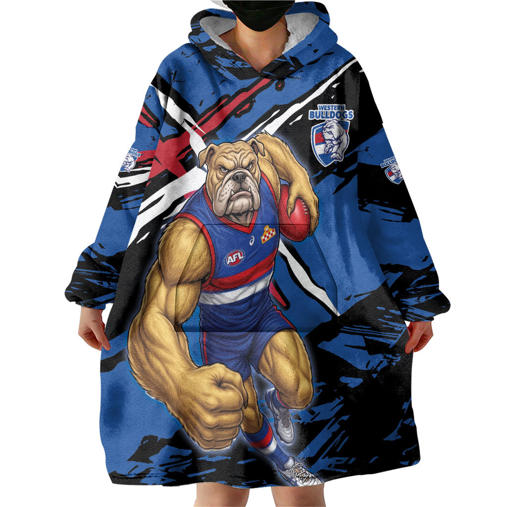 Western Bulldogs Wearable Blanket Hoodie Footscray Muscular Mascot Graphic - Abstract Paint Splatter Art