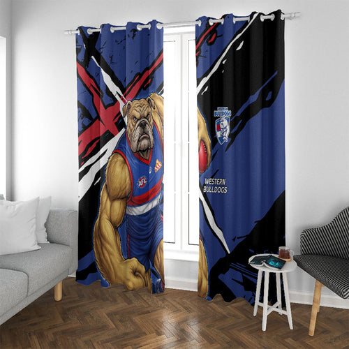 Western Bulldogs Window Curtain Footscray Muscular Mascot Graphic - Abstract Paint Splatter Art