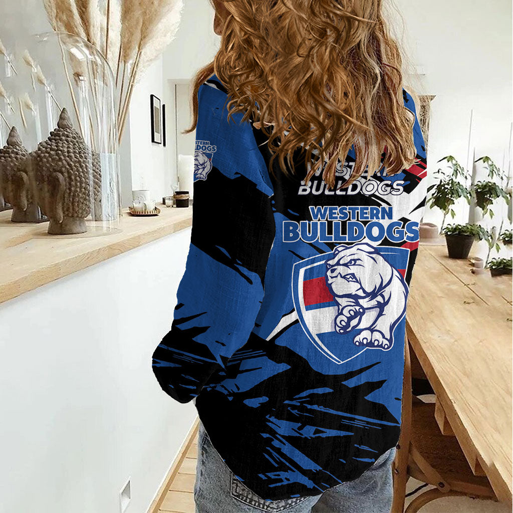 Western Bulldogs Women Casual Shirt Footscray Muscular Mascot Graphic - Abstract Paint Splatter Art