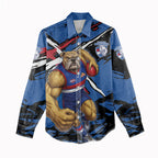 Western Bulldogs Women Casual Shirt Footscray Muscular Mascot Graphic - Abstract Paint Splatter Art