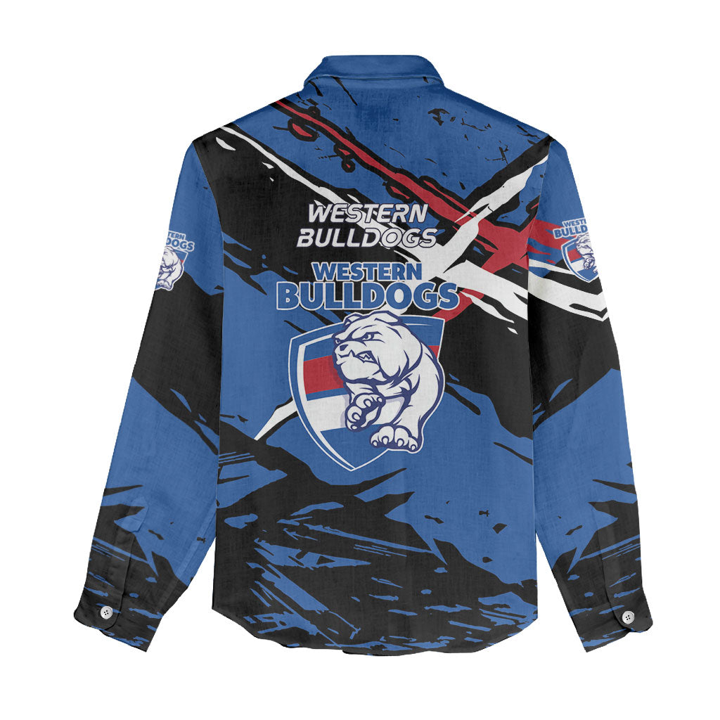 Western Bulldogs Women Casual Shirt Footscray Muscular Mascot Graphic - Abstract Paint Splatter Art