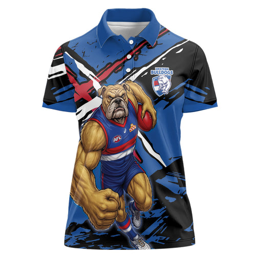 Western Bulldogs Women Polo Shirt Footscray Muscular Mascot Graphic - Abstract Paint Splatter Art