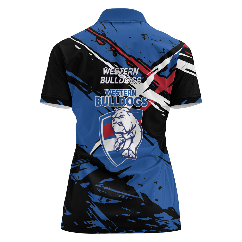 Western Bulldogs Women Polo Shirt Footscray Muscular Mascot Graphic - Abstract Paint Splatter Art