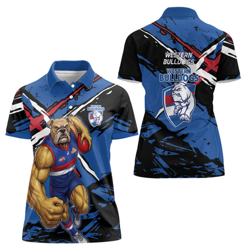 Western Bulldogs Women Polo Shirt Footscray Muscular Mascot Graphic - Abstract Paint Splatter Art