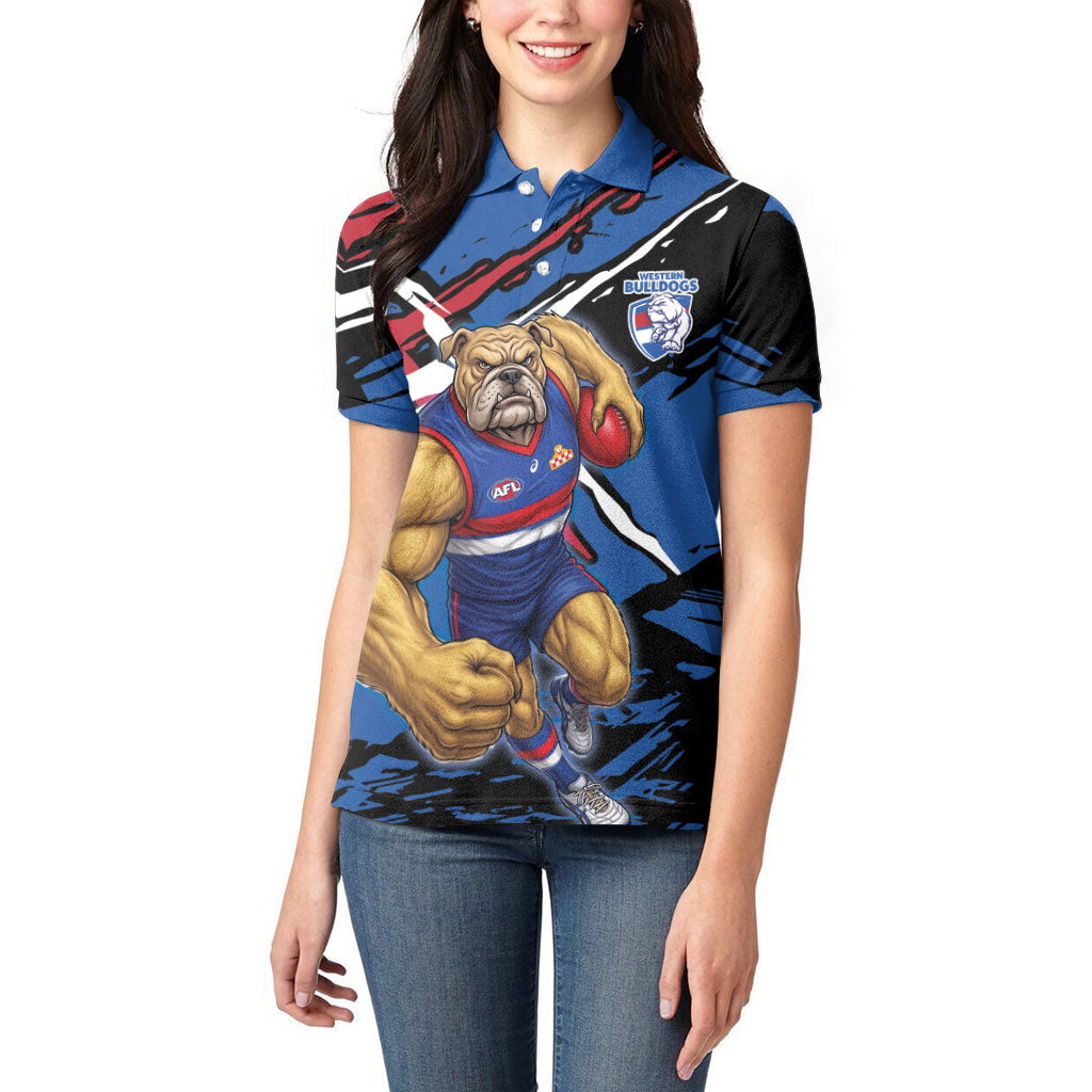 Western Bulldogs Women Polo Shirt Footscray Muscular Mascot Graphic - Abstract Paint Splatter Art