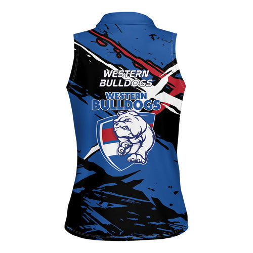 Western Bulldogs Women Sleeveless Polo Shirt Footscray Muscular Mascot Graphic - Abstract Paint Splatter Art