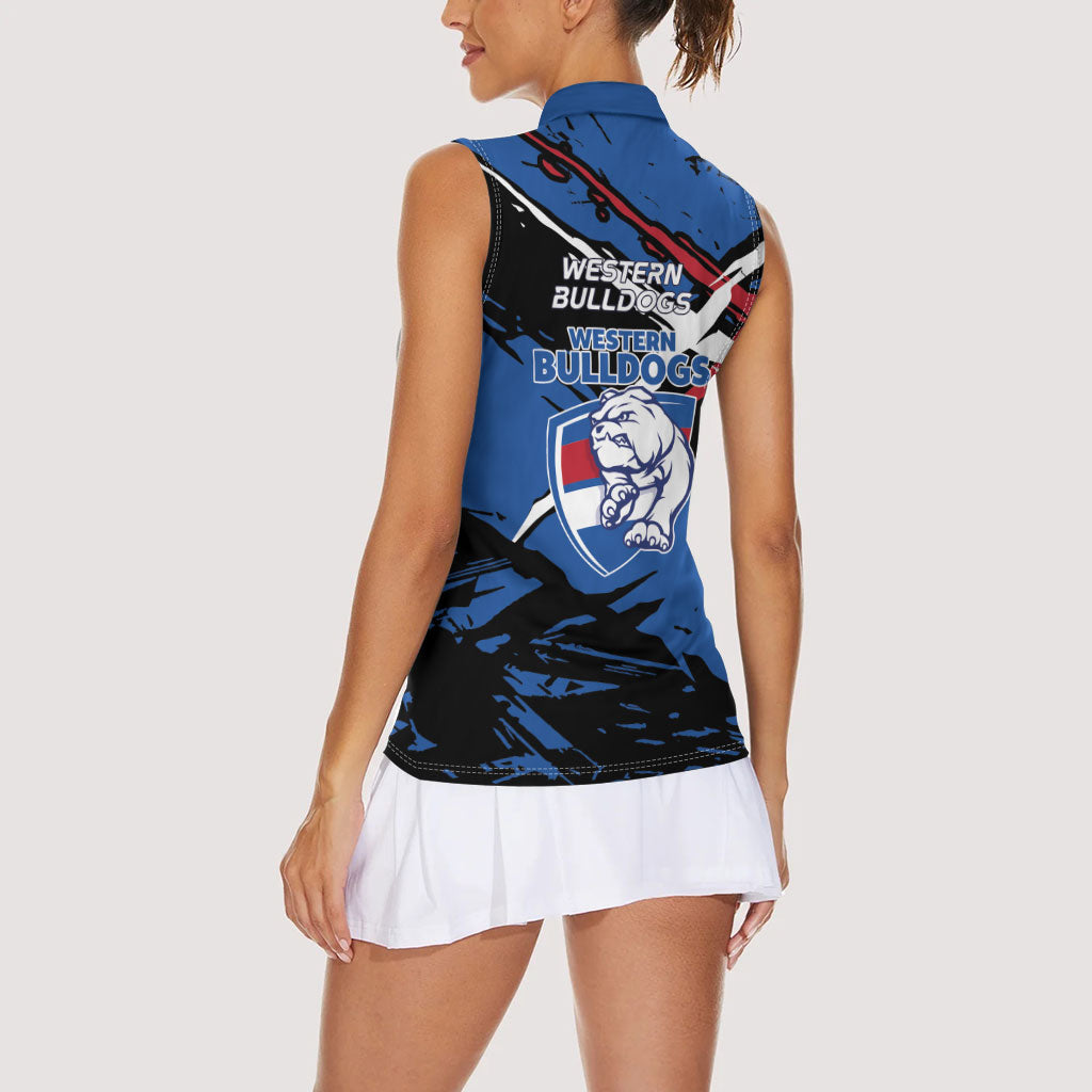 Western Bulldogs Women Sleeveless Polo Shirt Footscray Muscular Mascot Graphic - Abstract Paint Splatter Art