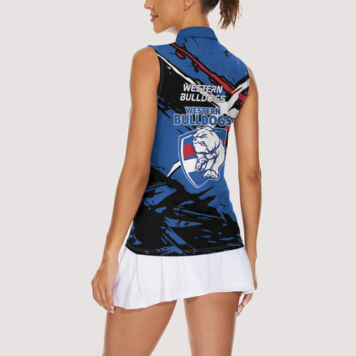 Western Bulldogs Women Sleeveless Polo Shirt Footscray Muscular Mascot Graphic - Abstract Paint Splatter Art
