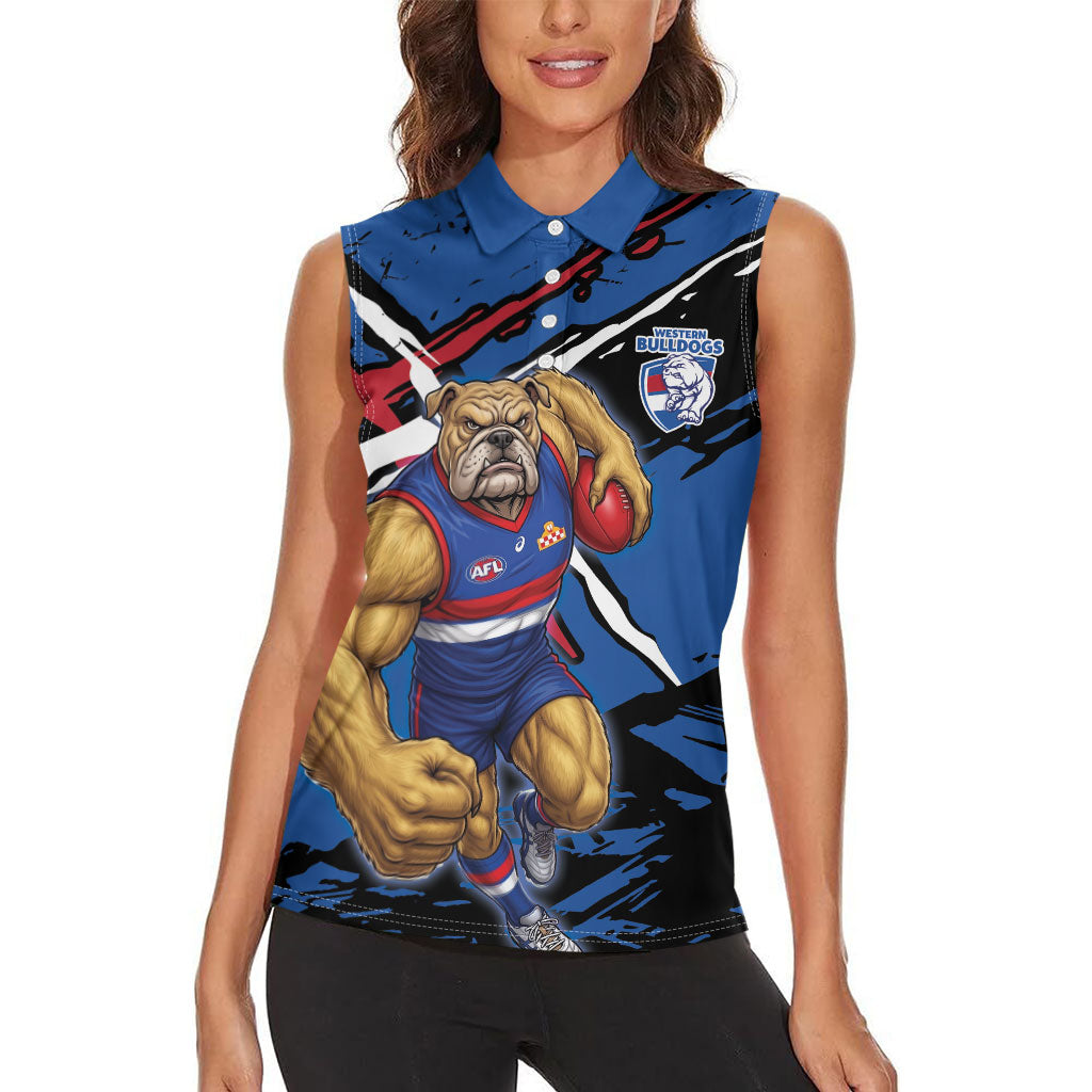 Western Bulldogs Women Sleeveless Polo Shirt Footscray Muscular Mascot Graphic - Abstract Paint Splatter Art