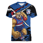 Western Bulldogs Women V-Neck T-Shirt Footscray Muscular Mascot Graphic - Abstract Paint Splatter Art