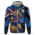 Western Bulldogs Zip Hoodie Footscray Muscular Mascot Graphic - Abstract Paint Splatter Art
