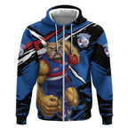 Western Bulldogs Zip Hoodie Footscray Muscular Mascot Graphic - Abstract Paint Splatter Art