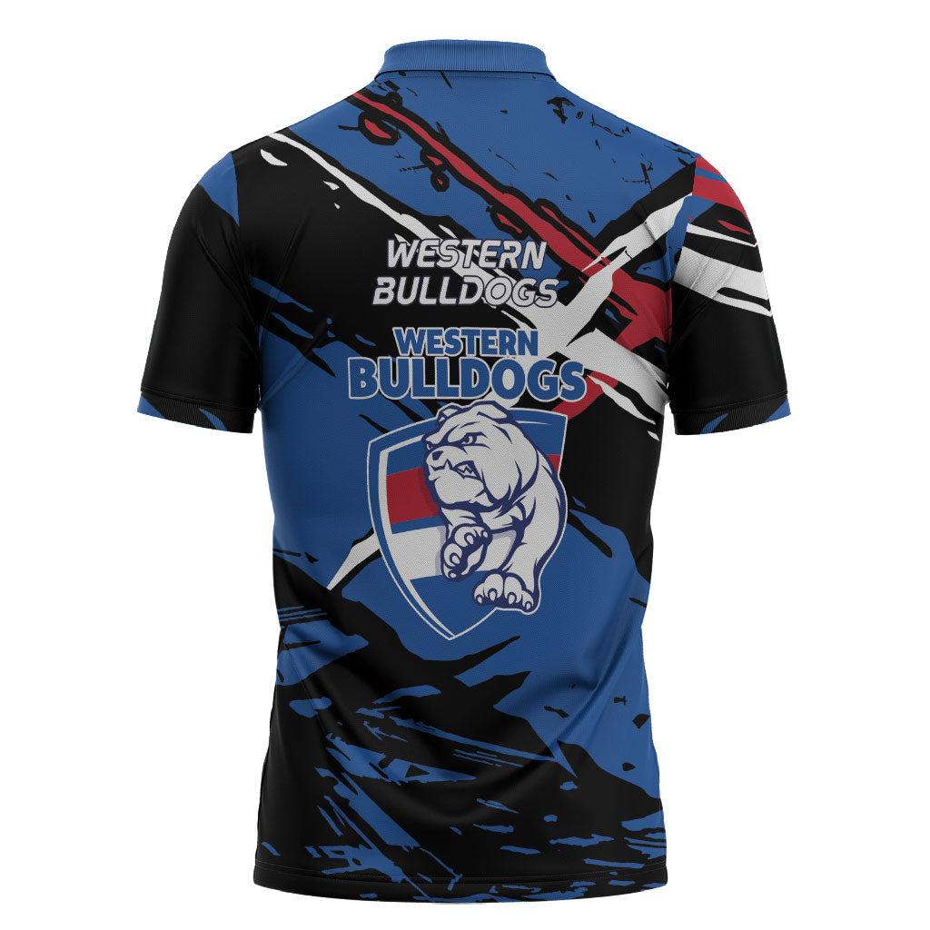 Western Bulldogs Zipper Polo Shirt Footscray Muscular Mascot Graphic - Abstract Paint Splatter Art