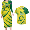 Australian Cricket Couples Matching Long Sleeve Bodycon Dress and Hawaiian Shirt Southern Cross Stars - Heritage Graphic